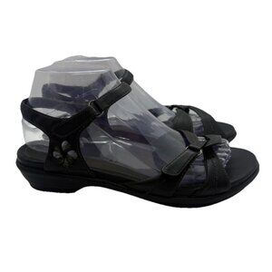Dansko Women's Sz 38 7.5 US Black Leather Twisted Strap Flat Sandals 6306020200
